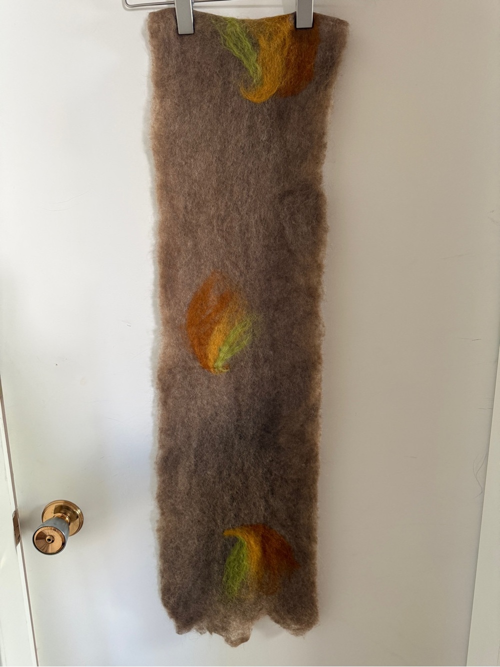 Handmade Felted Wool Scarf Brown Floral Artisan Wearable Art 72”